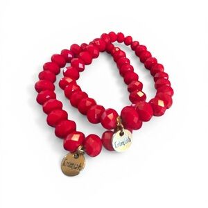 Erimish Red Faceted Bead Stretch Bracelet Set